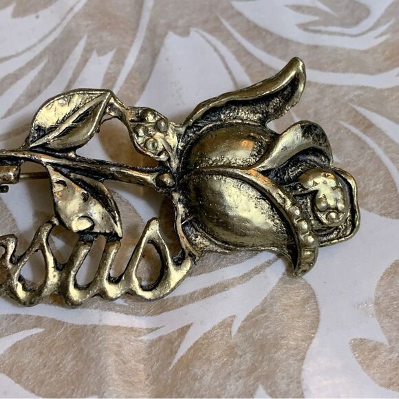 Vintage JESUS Rose Brooch Gold Tone 2.5” Long Gorgeous - Picture 3 of 4